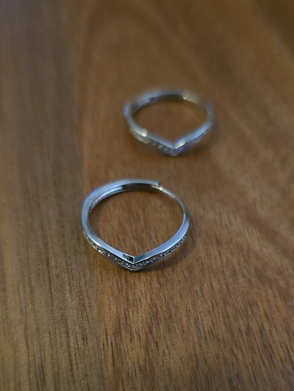 Sterling Silver Chevron Stackable Ring with Clear Accent Stones - Silver